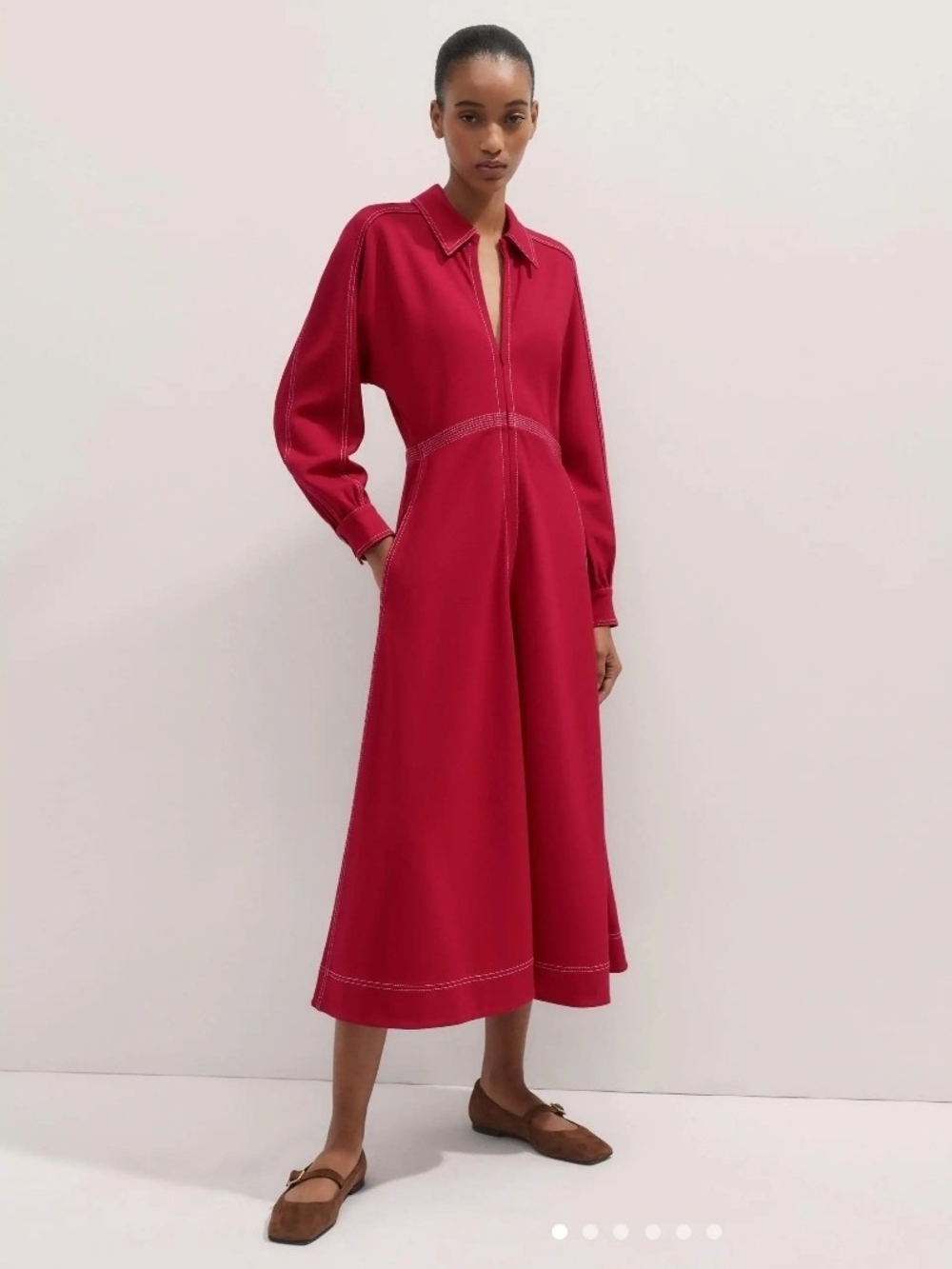 ME+EM Red-Raspberry Collared Long-Sleeve Midi Dress - Size 14